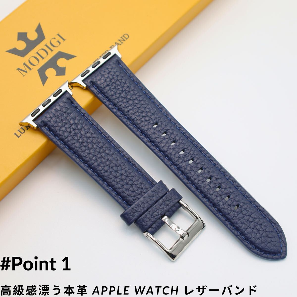 MODIGI アップルウォッチ レザーバンド 本革 9 8 10 レザーバンド 本革ベルト 46mm オレンジ apple watch ネイビー navy ultra SE 拍卖