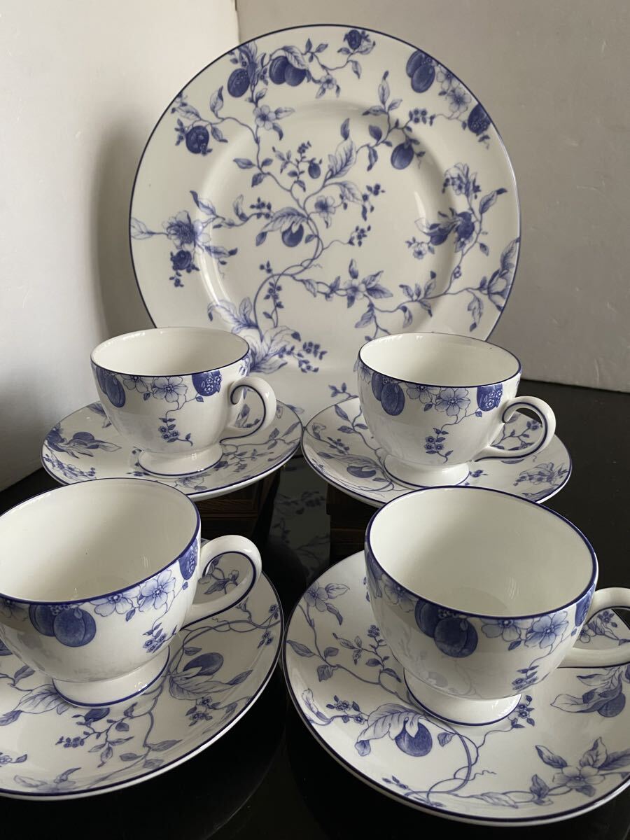 未使用品◆WEDGWOOD ウェッジウッド BLUE PLUM ブループラム カップ&ソーサー 4客セット プレート・大皿 1枚拍卖