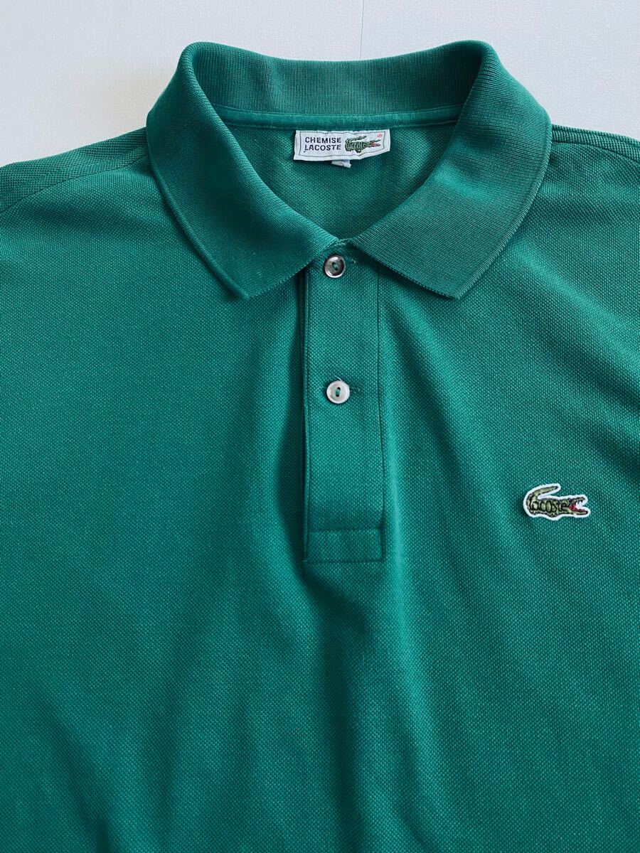 ビンテージ◆ラコステ CHEMISE LACOSTE シュミーズ 鹿の子 半袖ポロシャツ 文字ワニ ロゴワッペン L1212 旧タグ グリーン メンズ5拍卖