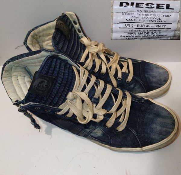 ★良品★DIESEL デニム ハイカットスニーカー サイドジッパー 27cm ディーゼル★拍卖