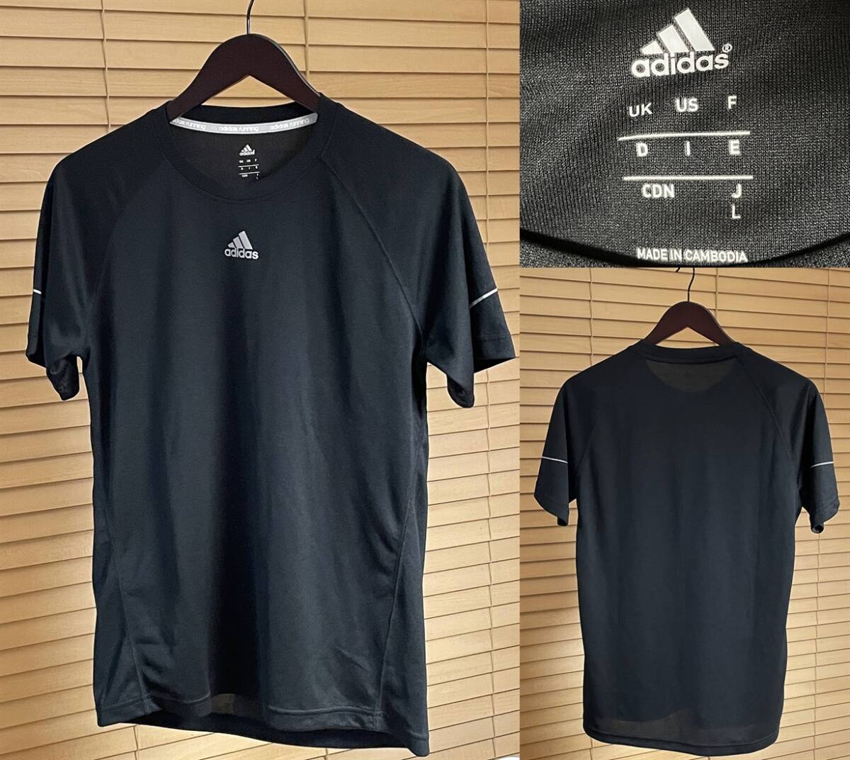 【激安1点のみ 国内正規品】adidas running アディダス ランニング ポリエステル100% 反射材付き ロゴ 半袖 Tシャツ L ブラック拍卖