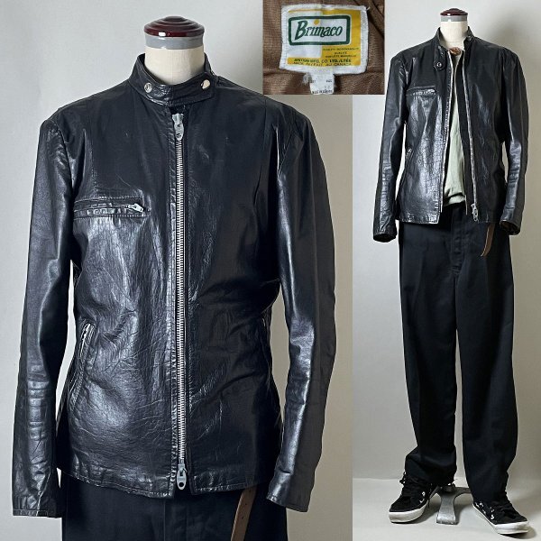 ★名作【超希少 ビンテージ デザイン 風合い◎】カナダ製 カウレザー Brimaco ブリマコ シングル レザー ライダース 16 (ボーイズXS相当)拍卖