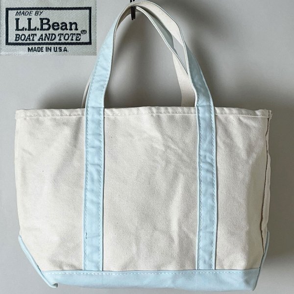 ★並品【希少 USA製】名作 L.L.Bean LLビーン 112636 BOAT AND TOTE ボート アンドトート ライトブルー系 キャンバス トートバッグ Mサイズ拍卖