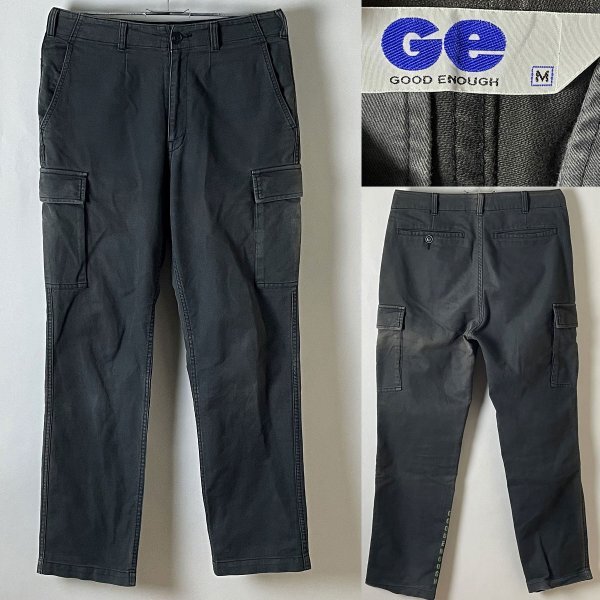 ★【国内正規品 名作アーカイブ 初期 色褪せ有】90s ビンテージ GOODENOUGH グッドイナフ コットン100% カーゴ パンツ 軍パン 縦ロゴ M 黒拍卖