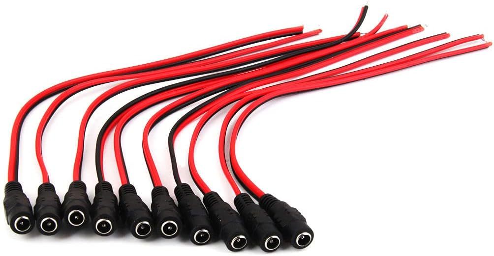 ★★CCTV セキュリティ用 12V DC電源 ピグテール メス 5.5x2.1mm ケーブル プラグ ワイヤー 10個拍卖