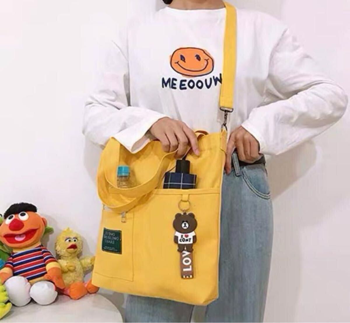 キャンバス トートバッグ 2way レディースショルダーバッグシンプル 通勤通学 イェロー拍卖