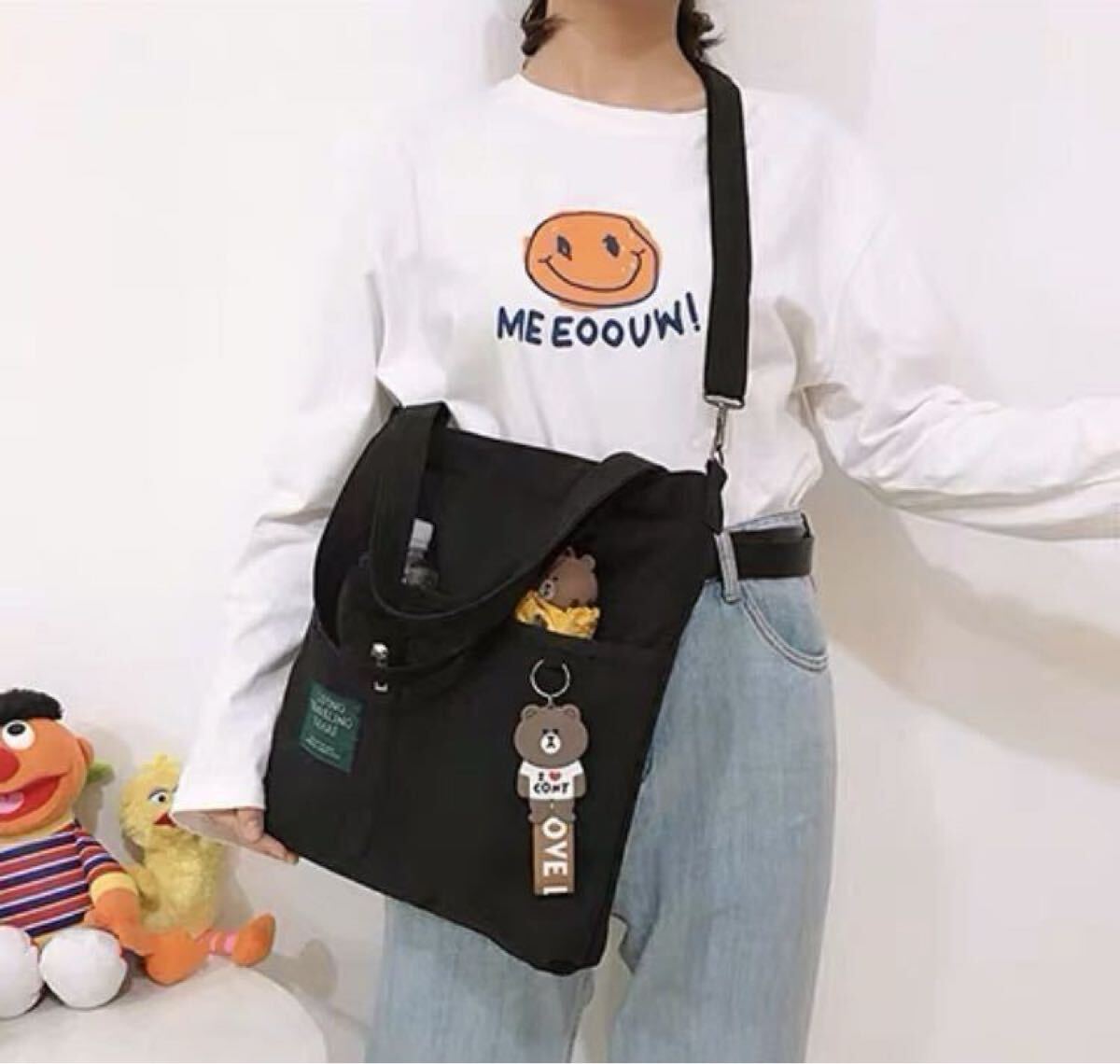 キーホルダー付き キャンバス トートバッグ レディース ショルダーバッグ拍卖