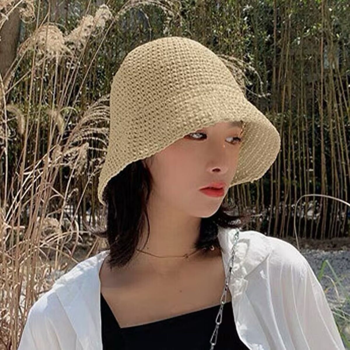 ハット ペーパー帽子 春夏 紫外線対策 韓国風 バケット麦わら帽子折りたたみ拍卖