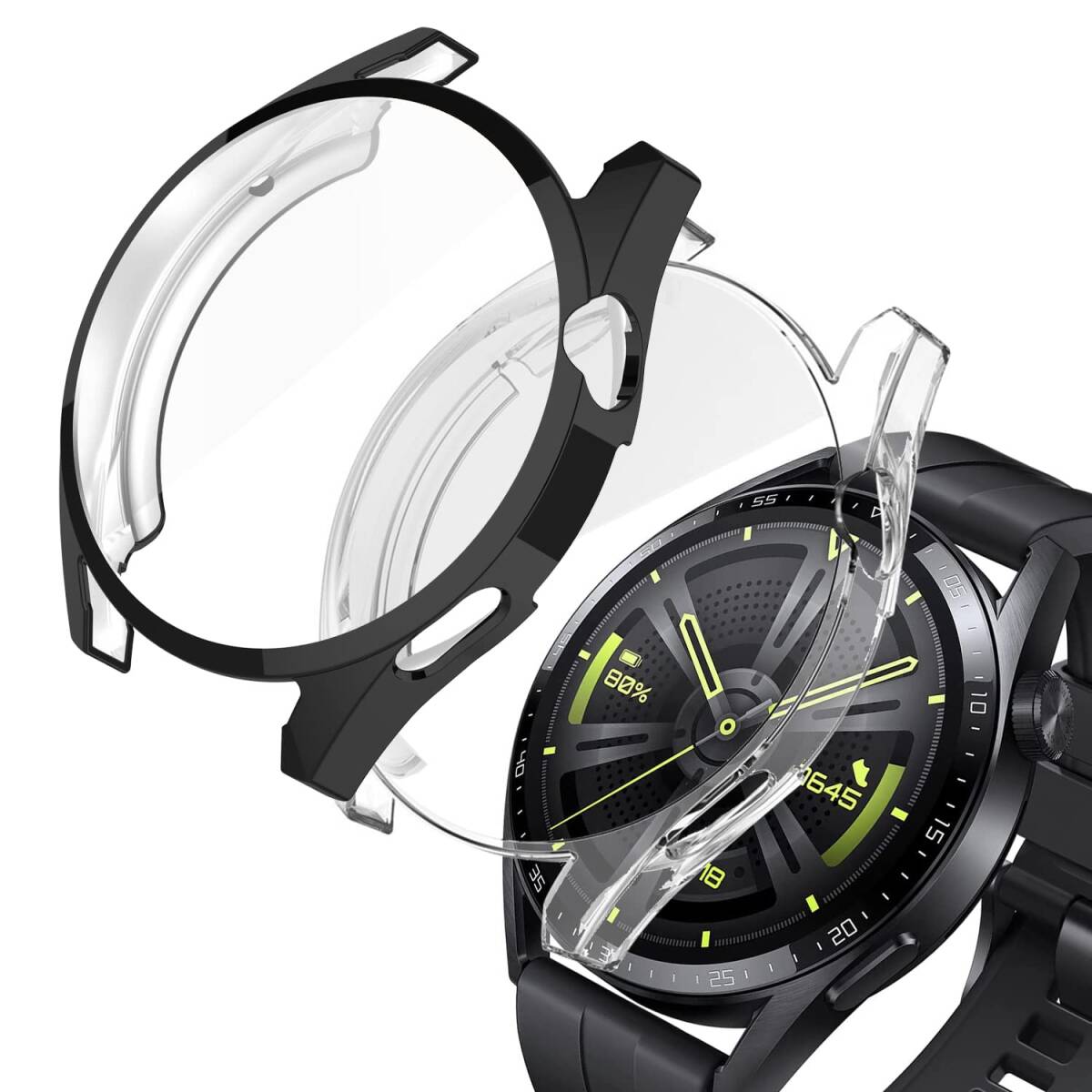 カバー 軽量 擦り傷防止 (黒/透明) 全面保護カバー TPU ソフト 46mm GT3 WATCH HUAWEI ケース適応 2拍卖