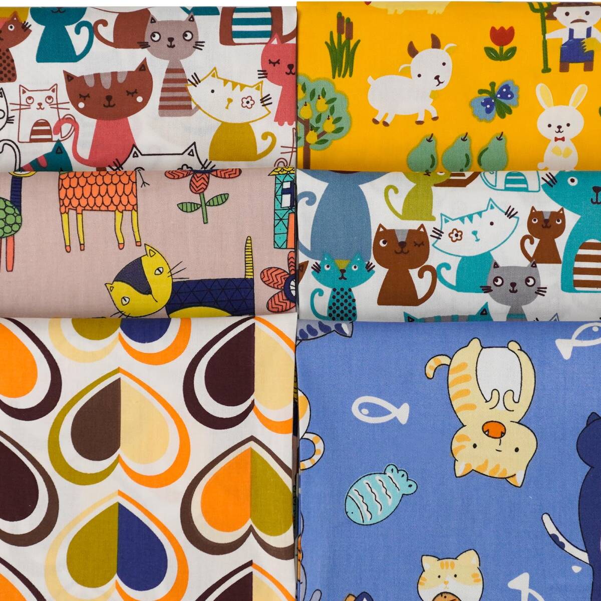 (猫) セット ソーイング・手芸・パッチワーク用布 コットンプリント生地 入学 入園 カット済生地 46x56cm 北欧風 可愛い拍卖