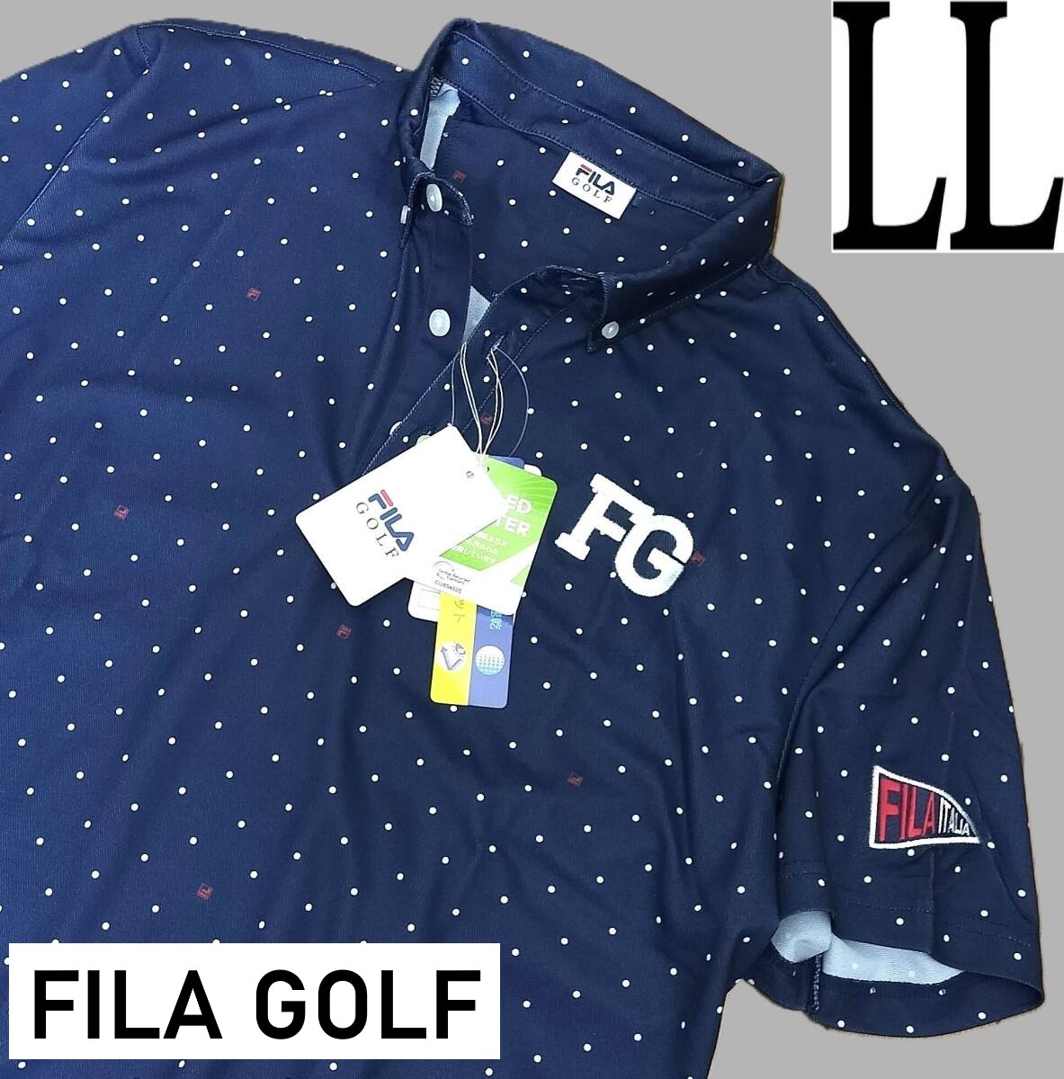(フィラ7) 新品 フィラ ゴルフ ドット柄 半袖ポロシャツ ボタンダウン 744600 紺 メンズLL拍卖