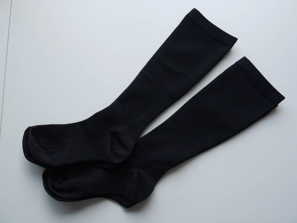 145 未着用品 ナイロン着圧ハイソックス2足組 24-26㎝ ブラック 引き締め コンプレッション 加圧 むくみ すっきり 日本製拍卖