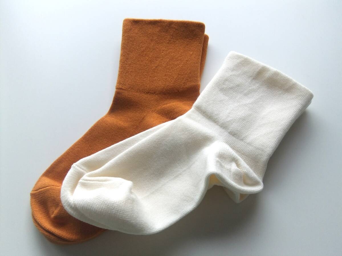 148 未着用品 訳あり品 履き口ゆったりソックス 2足 オレンジ アイボリー 23-25㎝ 締め付けない のびのび 日本製拍卖