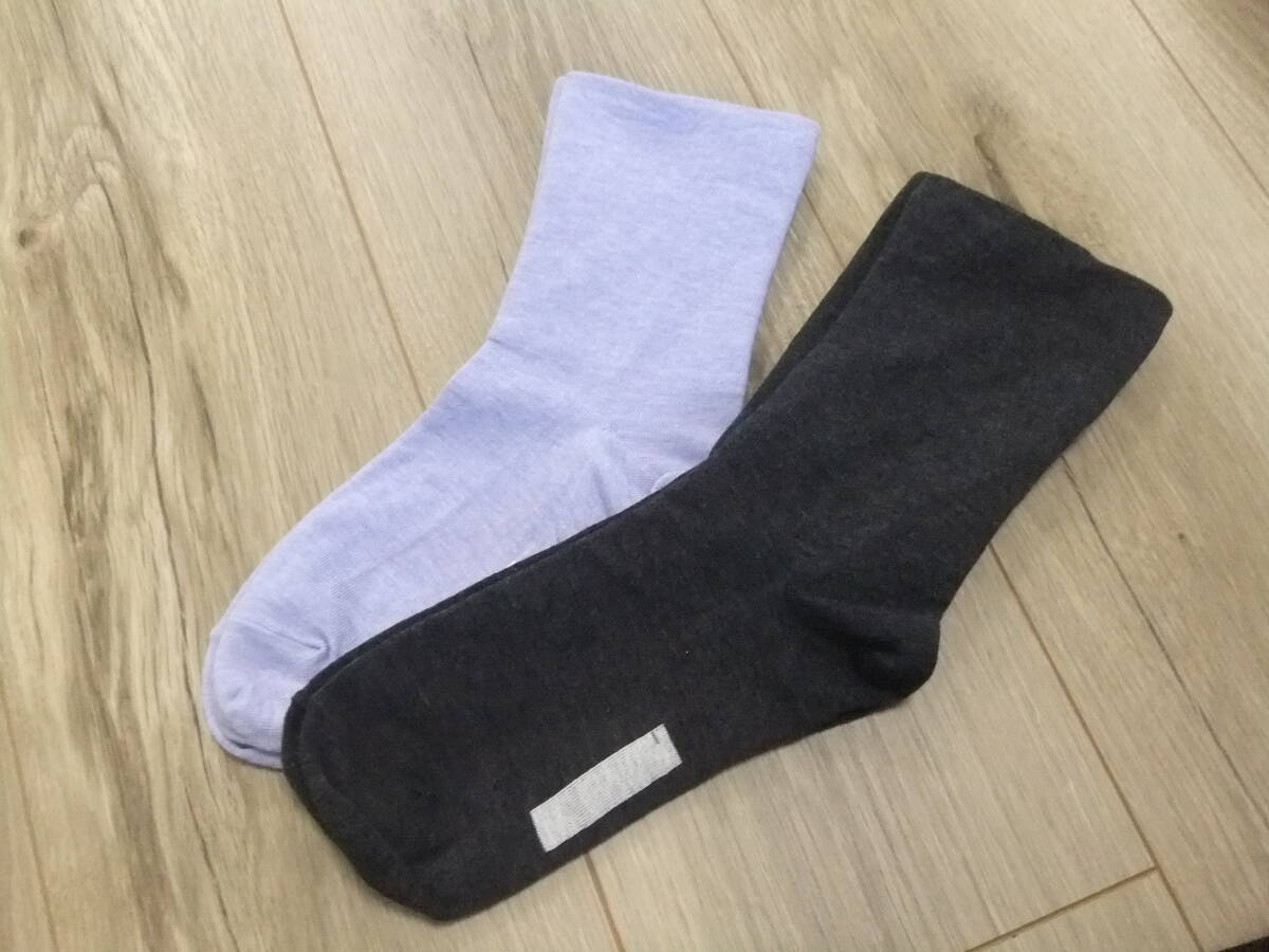 151 未着用品 訳あり品 履き口ゆったりソックス 2足 パープル チャコール 介護靴下 23-25㎝ 締め付けない のびのび 日本製拍卖