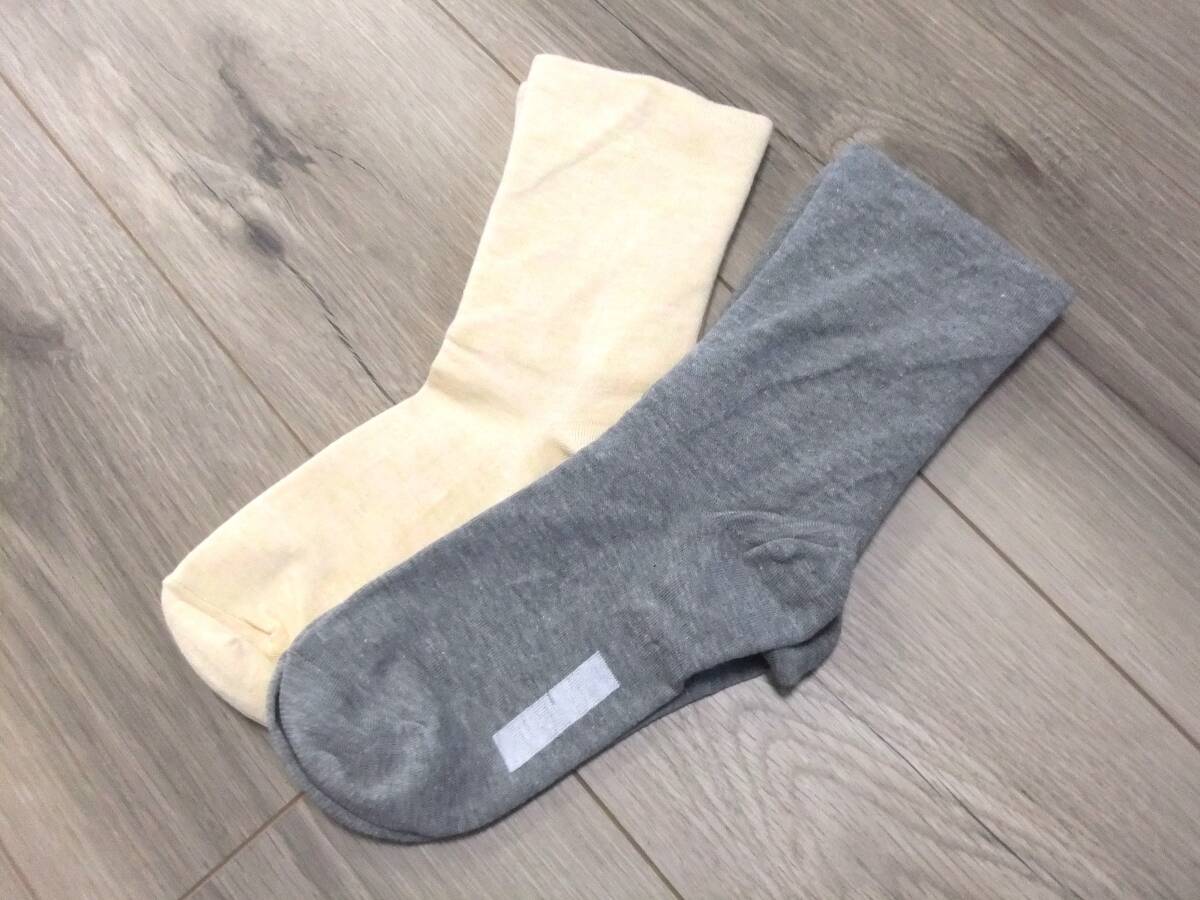 152 未着用品 訳あり品 履き口ゆったりソックス 2足 イエロー グレー 介護靴下 23-25㎝ 締め付けない のびのび 日本製拍卖