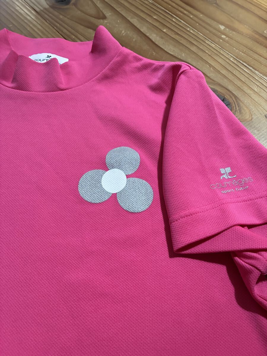 送料込み!! Courreges ハイネック 半袖Tシャツ クレージュ 38サイズ 9 クレージュ お花 GOLF ゴルフウェアー 拍卖