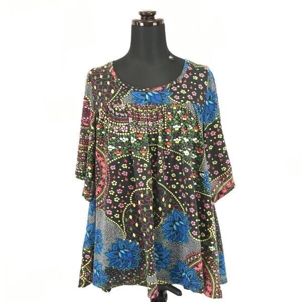 ポルトガル製★ZARA★七分袖チュニック/ミニワンピース【USA size -M/黒×マルチカラー/総柄】Tops◆BH78拍卖