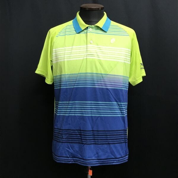プリンス/Prince★テニス/バドミントンウェア/ゲームシャツ/ポロシャツ【メンズL/黄緑/ボーダー柄】Tops/Shirts◆BH908拍卖