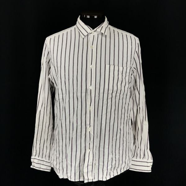 グリーンレーベルリラクシング★長袖シャツ【メンズM/白/ホワイト/ストライプ】◆BG636拍卖