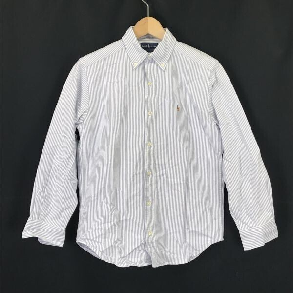 RALPH LAUREN★ボタンダウンシャツ【キッズ10/白×青/white×blue/ストライプ柄】Tops/Shirts◆BH84拍卖