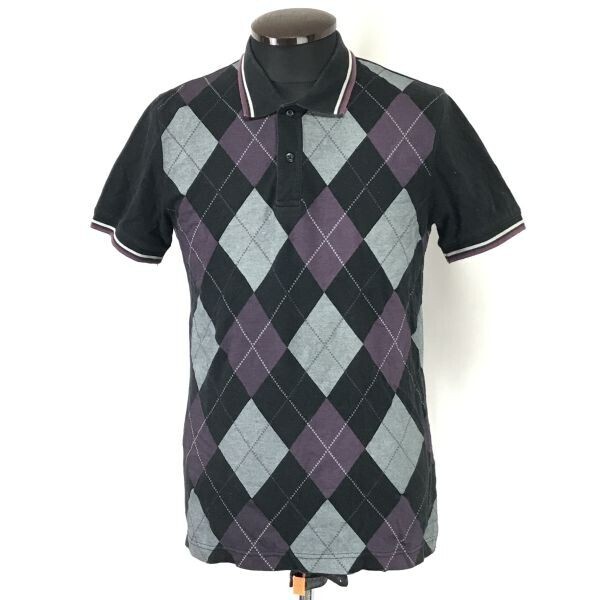TK MIXPICE/タケオキクチ★半袖ポロシャツ【3/メンズL/黒系/black系/アーガイル柄】Tops/Shirts◆BH774拍卖