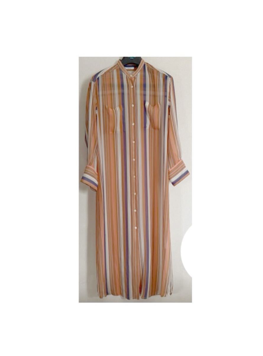 ジャーナルスタンダード ストライプ シフォン ノーカラー スタンドカラー バンドカラー ロングシャツワンピ 羽織り拍卖