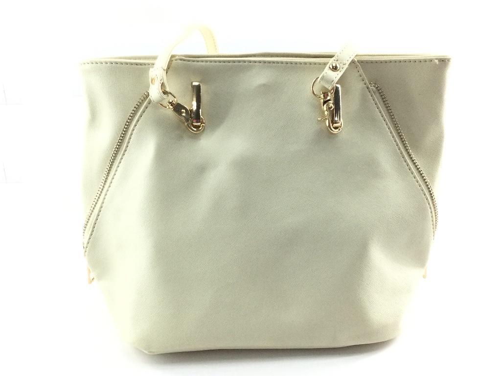 訳あり Wファスナー付き トートバッグ フェイクレザー 金具 軽量タイプ ベージュxゴールド拍卖