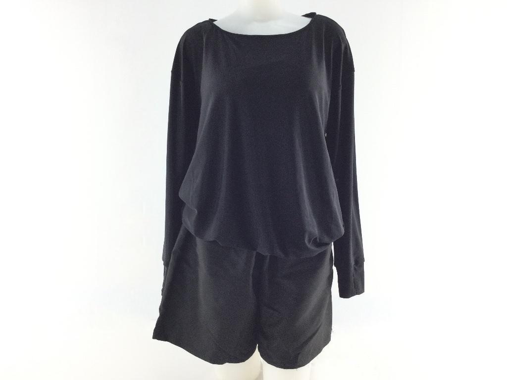 レディース水着 4点セット ラッシュガード 指穴付 パンツ付きタンキニ水着 体型カバー L ブラック拍卖