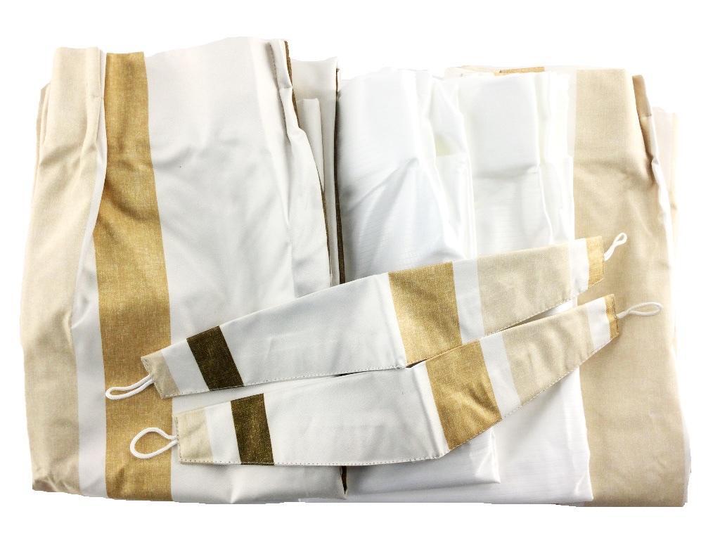 ドレープカーテン 1級遮光 遮熱 防音 & レースカーテンセット 遮像 UVカット 4枚 幅100x110cm ストライプ柄 ブラウン系拍卖