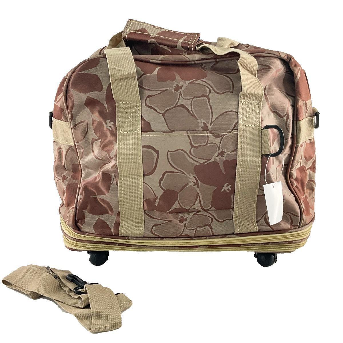 3段調節キャリーバック 花柄 大容量 ボストンバッグ 2層式収納 ポケット付き 軽量タイプ 花柄 ベージュ系拍卖