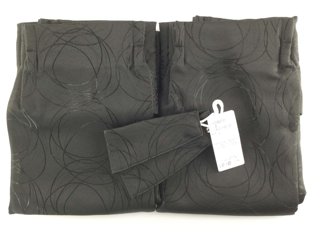 ドレープカーテン 2級遮光 日本製 モダン 2枚 幅100x150cm ラインサークル柄 ブラック拍卖