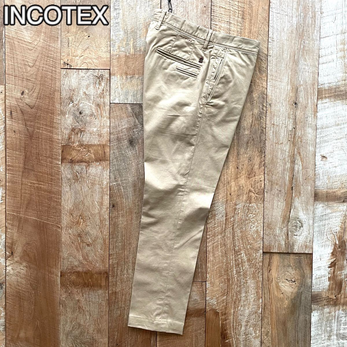 【極美品】INCOTEX インコテックス SLACKS ヴィンテージ加工 テーパード コットン スラックス パンツ 33 キャメル BEAMSF取扱拍卖