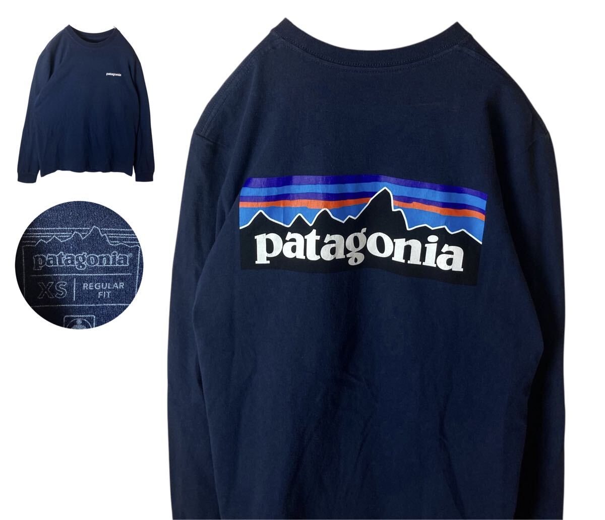 patagoniaパタゴニアでかロゴプリントネイビーロンTカットソー拍卖