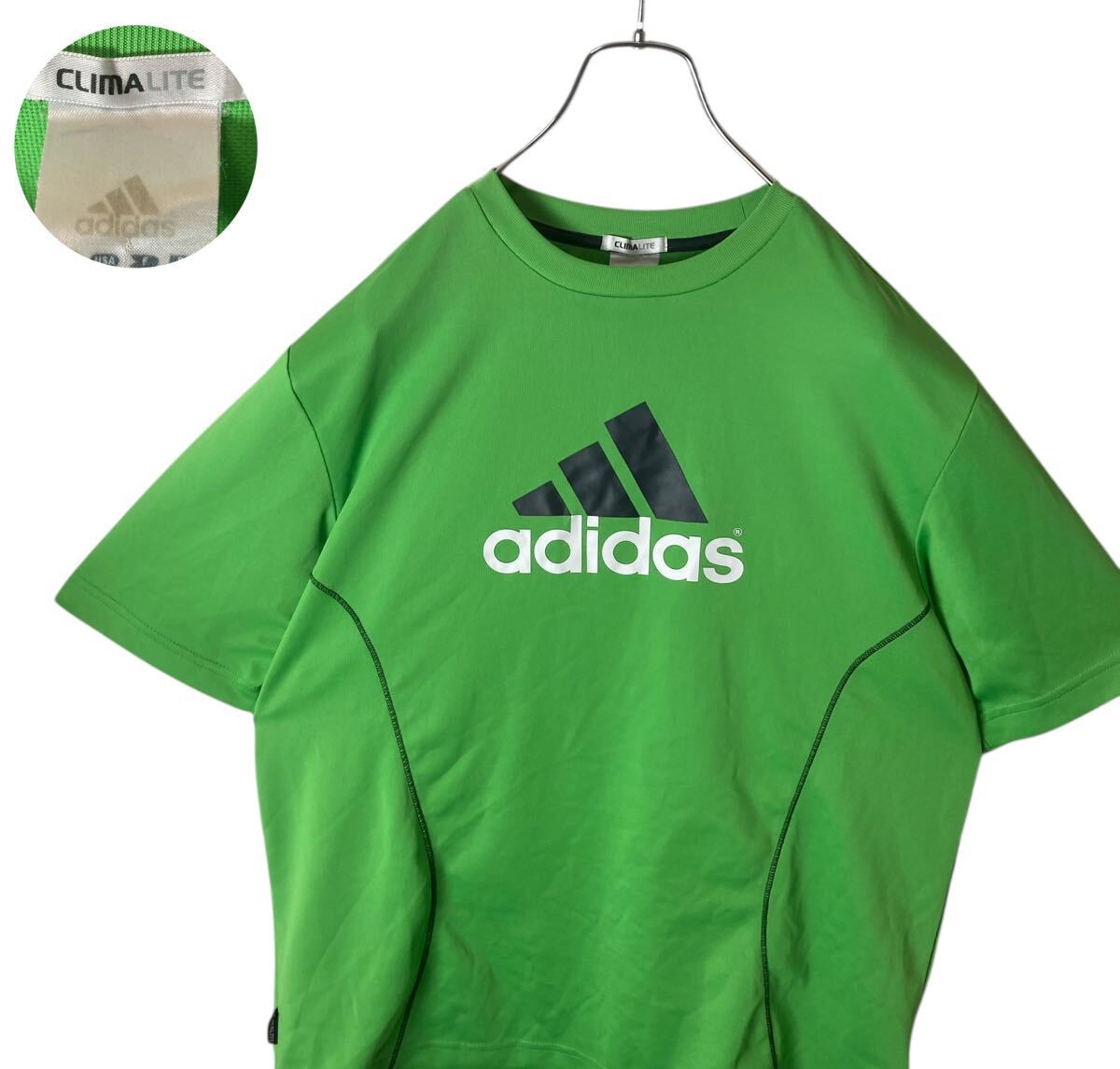 グッドデザインadidasでかロゴ×グリーンカラーリングTシャツゆったりサイズ拍卖