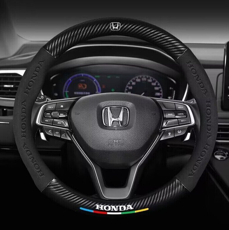 ホンダ 専用 ハンドルカバー ステアリングカバー 円型 スエード素材 カーボン調 5色選択可拍卖