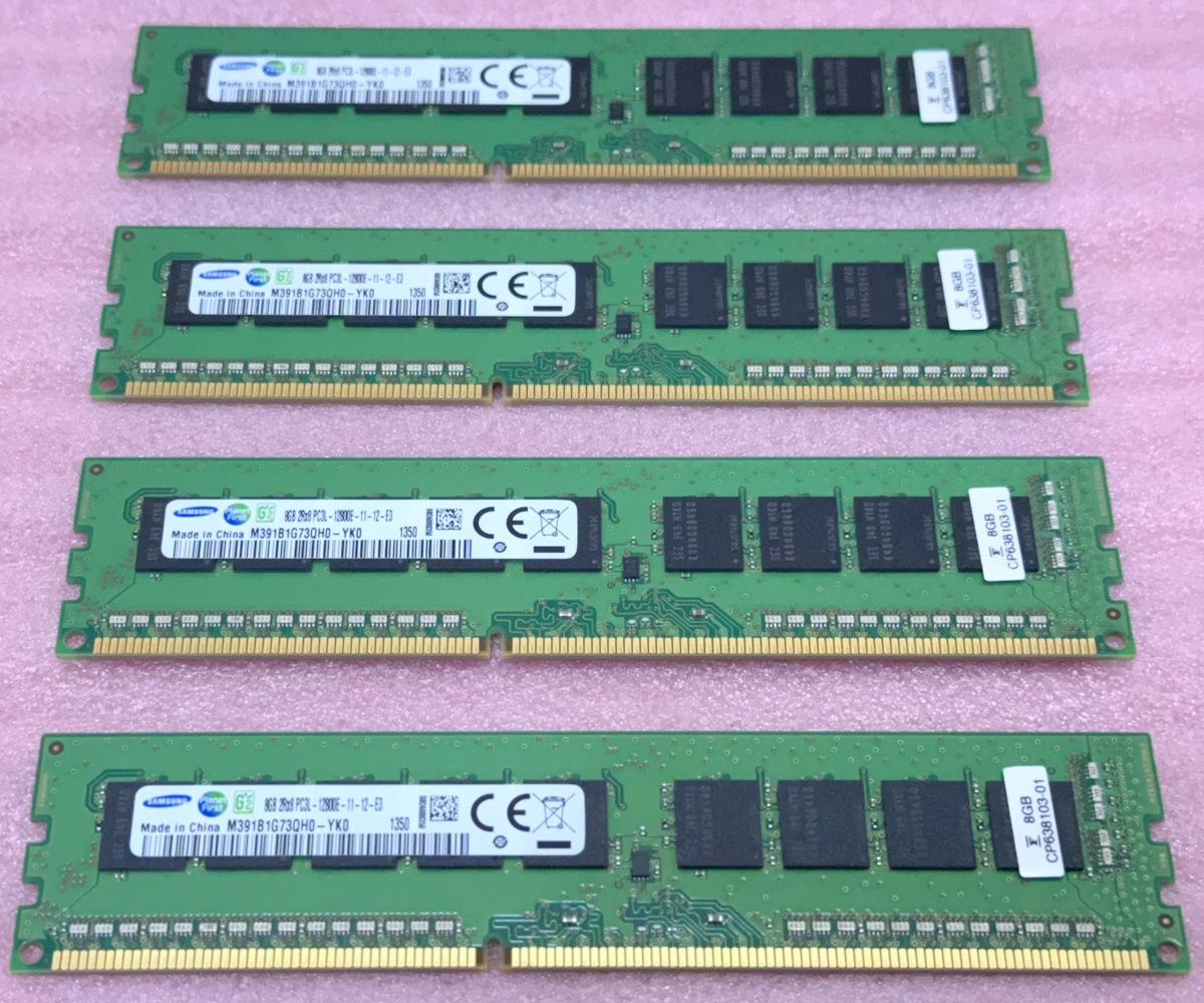 ∑Samsung M391B1G73QH0-YK0 4枚セット - PC3L-12800E/DDR3L-1600 ECC Unbuffered 240Pin DDR3 UDIMM 32GB(8GB x4) 動作品拍卖