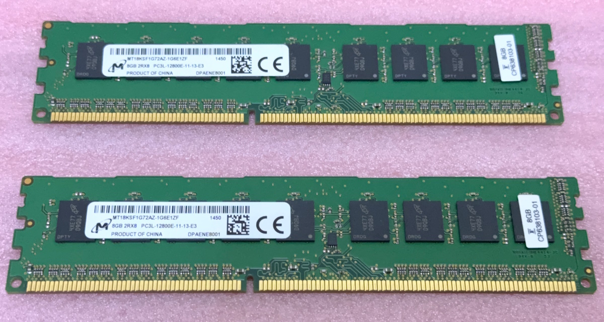 ∑Micron MT18KSF1G72AZ-1G6E1 2枚セット - PC3L-12800E/DDR3L-1600 ECC Unbuffered 240Pin DDR3 UDIMM 16GB(8GB x2) 動作品拍卖