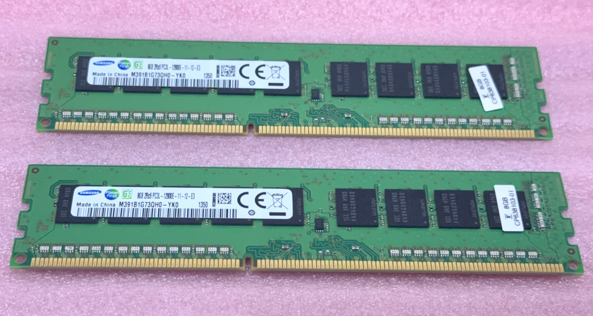 ◇Samsung M391B1G73QH0-YK0 2枚セット - PC3L-12800E/DDR3L-1600 ECC Unbuffered 240Pin DDR3 UDIMM 16GB(8GB x2) 動作品拍卖