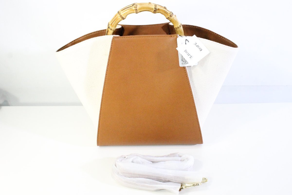☆971☆【未使用】 ROPE ロペ バンブーハンドル 2WAY ハンドバッグ ショルダーバッグ GGX-20120-A拍卖