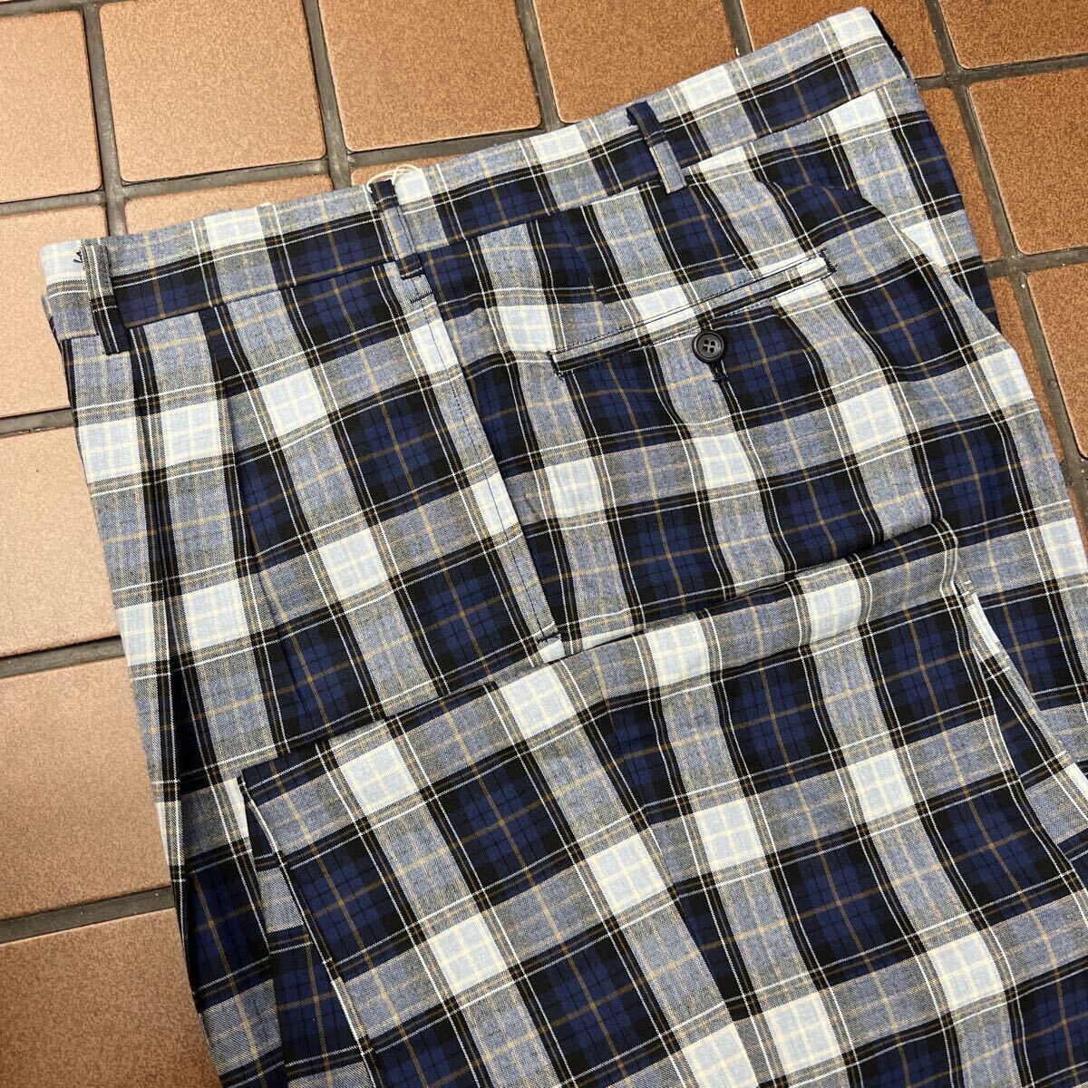 新品☆未使用 W97 チェックパンツ ブルー系 メンズパンツ ゴルフパンツメンズ メンズスラックス ゴルフウェア GOLF ゆったり系 春夏拍卖