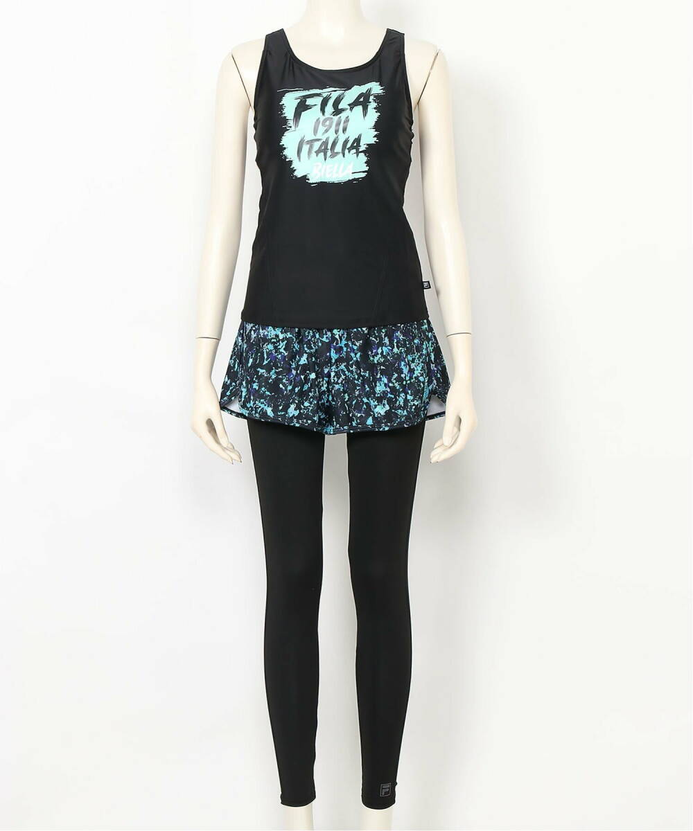 【11号 L】 新品 レディース タンキニ 3点セット 水着 水陸両用 ブラトップ レギンス ショートパンツ ヨガウェア FILA フィラ 黒 送料無料拍卖