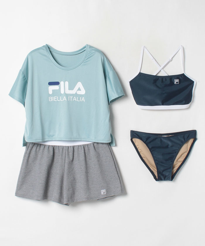 5号 XSサイズ 150 新品 フィラ FILA ブラトップ ビキニショーツ カバーアップTシャツ ショートパンツ4点セット 水着 送料無料レディース拍卖