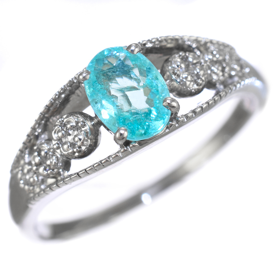 新品同様 リング 指輪 プラチナ900 パライバトルマリン 0.68ct ダイヤモンド 0.11ct 17号拍卖
