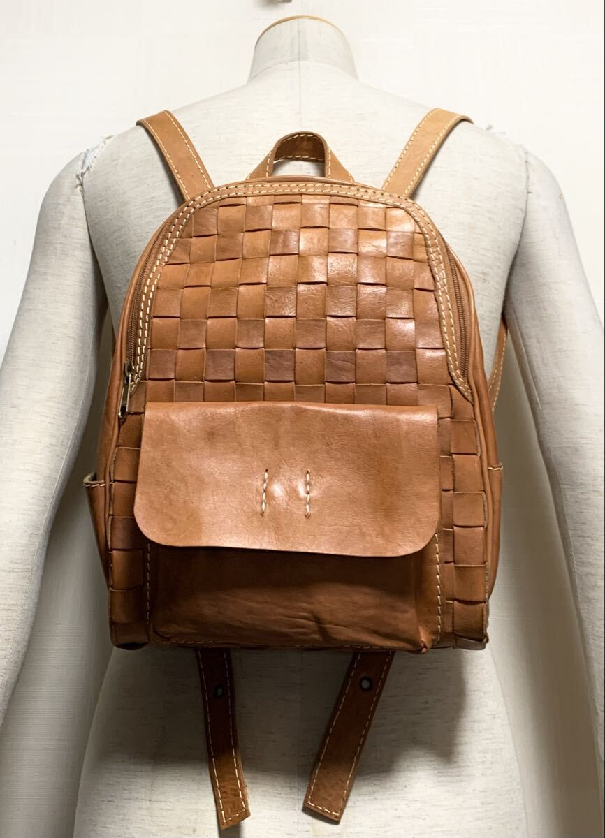 極上:zucchero filato(ズッケロ).オール レザー リュック(飴色.ヌメ革/上質.牛革/ジップ開/H32W25D9/買い物/dakota box21 robita type)拍卖