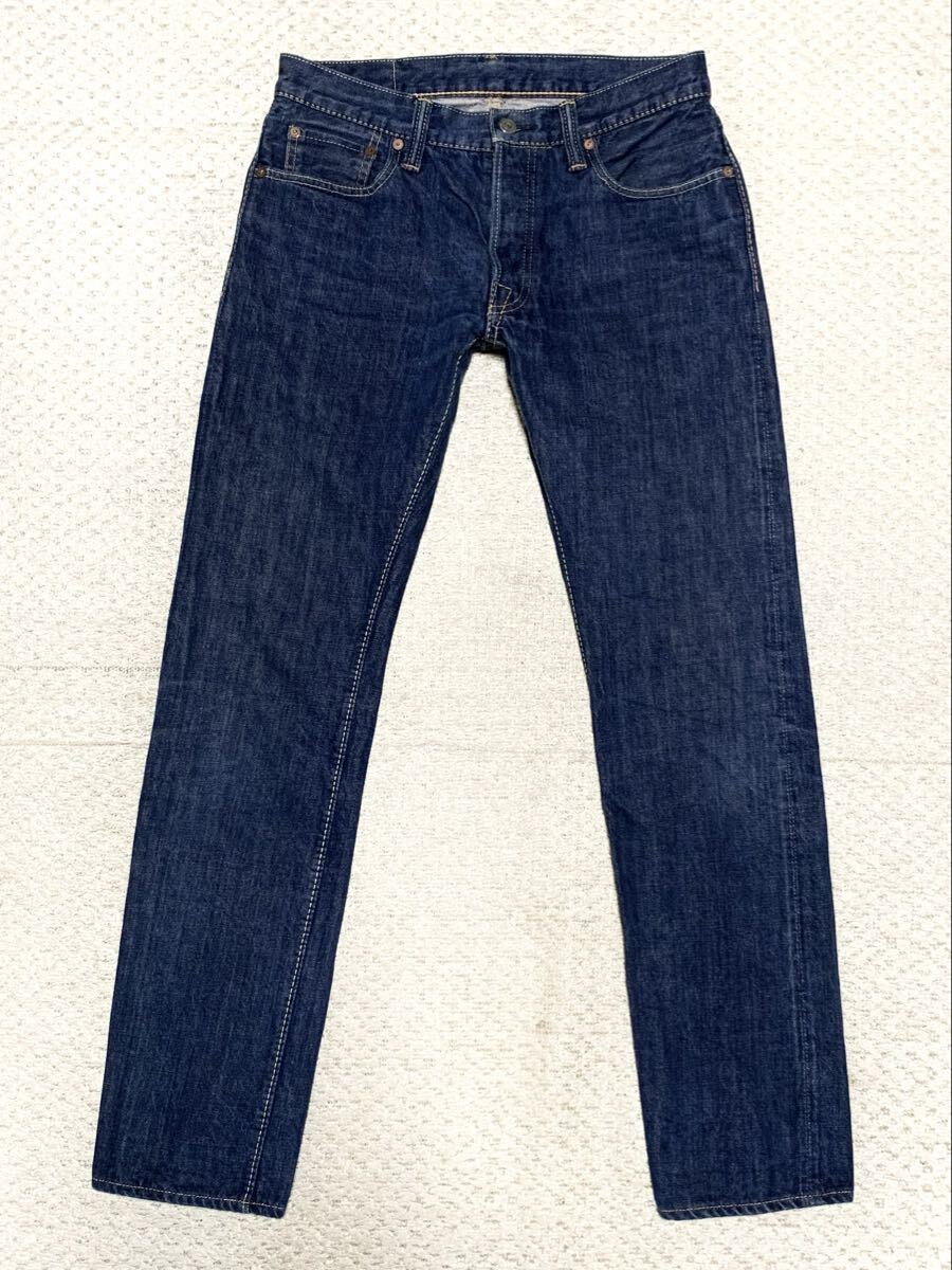 美品:pure blue japan(ピュアブルージャパン).スリム テーパード デニム 32(コラボモデル/青耳/チェーンステッチ/W81股下79/jeans jelado)拍卖