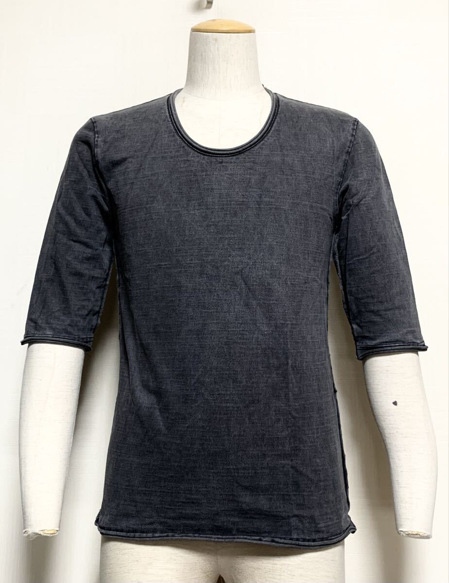 極上:ACANTHUS(アカンサス).ヘビーコットン Uネック 5分袖 カットソー 1(製品染め/肩43幅46丈65/レザー/backlash ifsixwasnine wjk type)拍卖