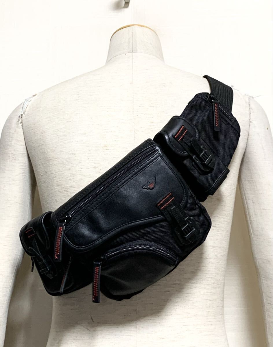 新品同様:BLANEY TACTICAL GEAR.コーデュラ バリスティックナイロン&レザー ウエスト バッグ(兼 ボディバッグ/ドイツ軍/ポケット多/porter)拍卖