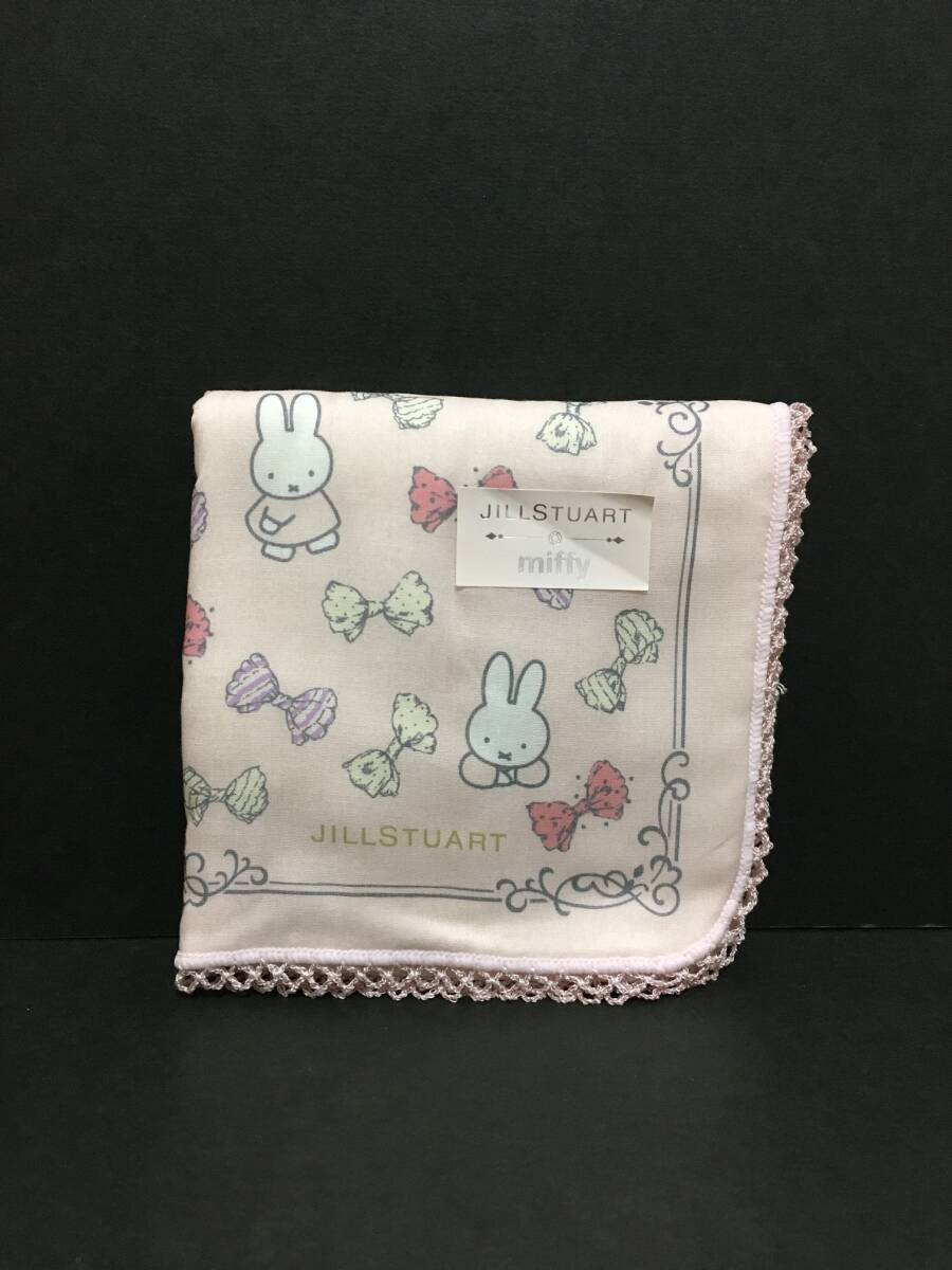 JILL STUART with miffy ダブルフェイスハンカチ☆彡 リボン柄ピンク☆ コラボ 25×25cm タオルハンカチ 新品 川辺 MIFFY拍卖