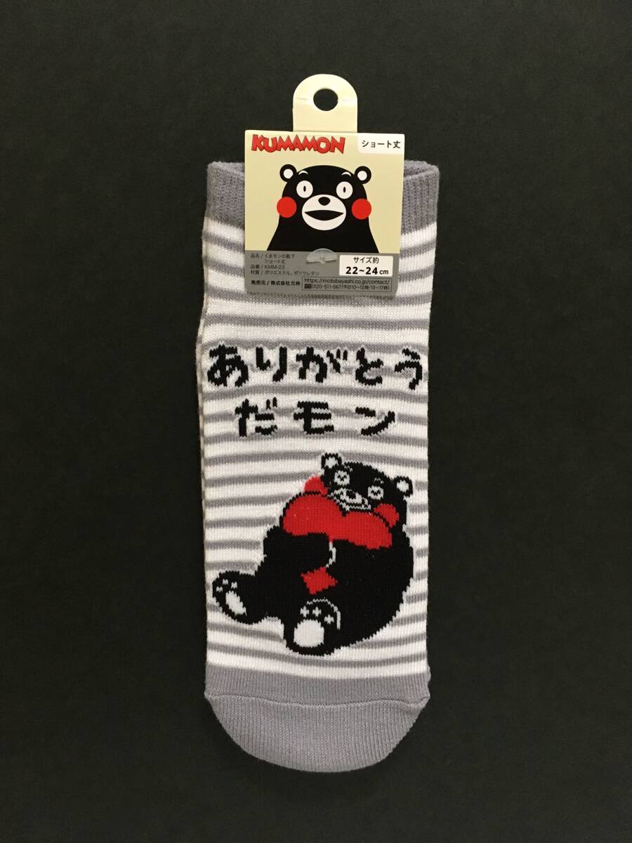 KUMAMON/くまモン ショート丈ソックス☆彡 ボーダー グレー ☆ 22cm~24cm 靴下 新品拍卖