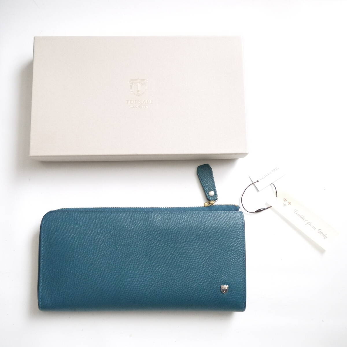 $ 美品 $ レア!◆ TOPKAPI ◆ トプカピ ◆ ロゴ付き 本革 レザー製・ L字 ファスナー 長財布 小銭入れ ◆ 青紺 ブルーネイビー ◆ 箱付き拍卖